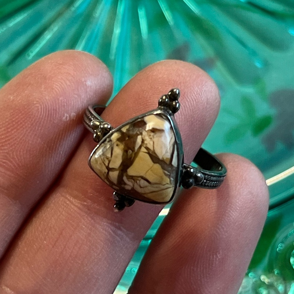 Vintage Artisan Made Maligano Jasper Sterling Silver 925 Ring Size 9.5